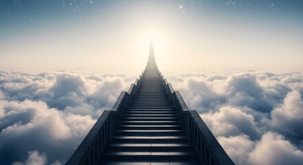 Stairway leading into the clouds, storytelling of ambition and dreams