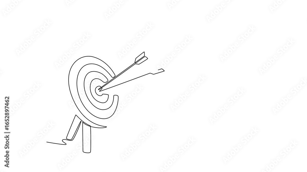 Aufkleber self drawing animation of single line draw a target with three arrows in the center rings symbolizes