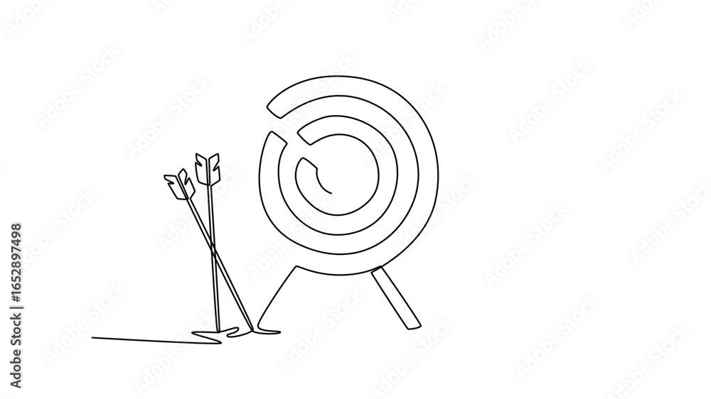 Aufkleber animated self drawing of continuous line draw target with a bullseye arrow and several missed arrows