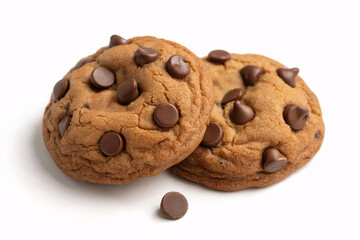 Two Chocolate Chip Cookies on White | Fresh Baked Treats for Dessert, Snack Food, and Baking