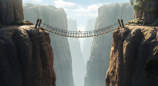 Bridge between two cliffs, storytelling of connection and overcoming obstacles