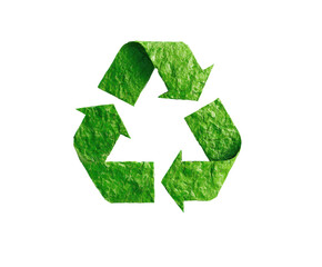 Obraz premium Textured green paper recycling symbol for eco awareness on a transparent background, cut out