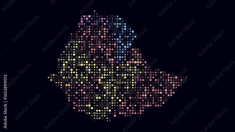 Poster ethiopia map animation. shape of the country with pulsating colored dots. small size rounded square 