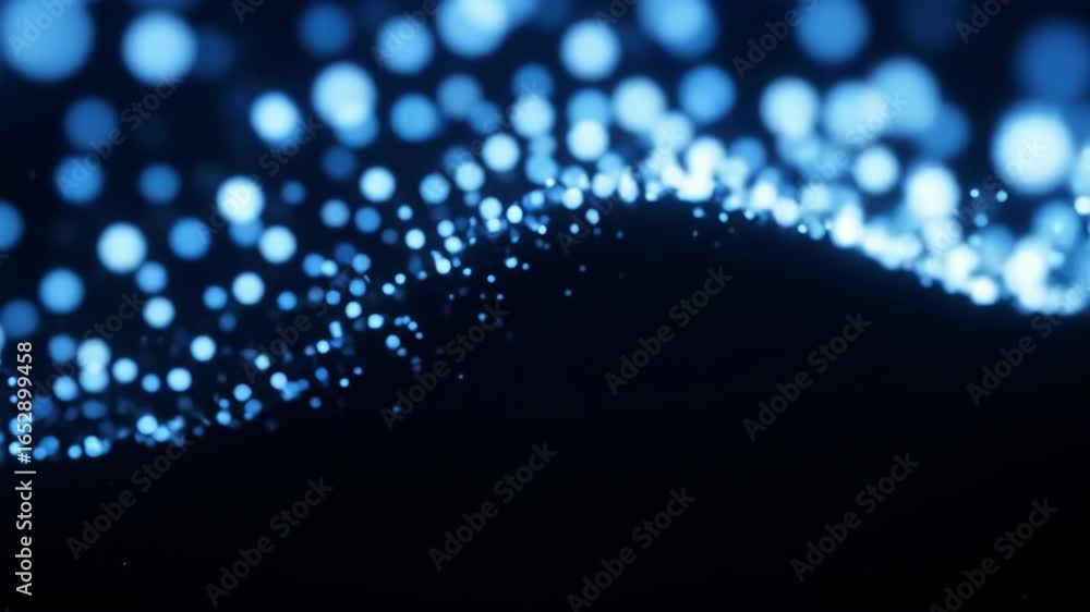 Poster Abstract Animation Of Blue Particles Floating On Black Background with Glowing Bokeh Effects