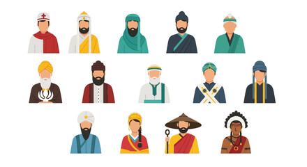 Diverse religious figures in various headdresses and attire.