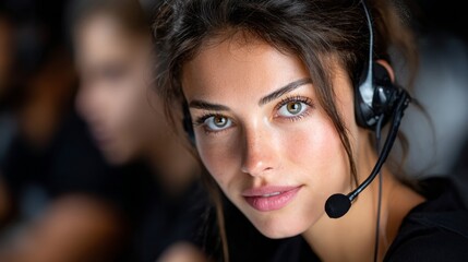 Customer service call center expert helping businesses solve problems over the phone in a professional environment