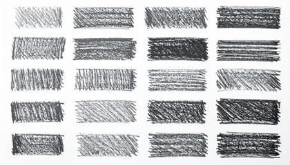 Charcoal and graphite pencil art brushes. Shading, hatching and sketch smudges.