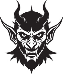Obraz premium Devil Face Silhouette Vector – Spooky Horned Demon Head Silhouette Clipart 