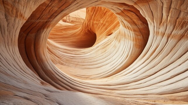Unique rock formations in a stunning desert canyon landscape exhibiting swirling patterns under bright sunlight
