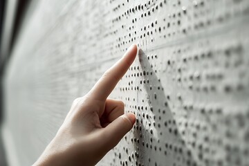 Human finger pointing at a historic punched card data storage with intriguing details