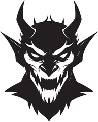 Obraz premium Devil Face Silhouette Vector – Spooky Horned Demon Head Silhouette Clipart 