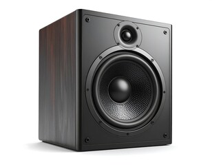 Obraz premium Modern speaker, dark wood, black cone