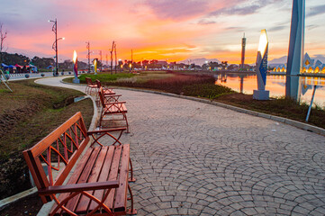Al Jabbar Grand Mosque Reflected on Lake in Bandung, West Java, Indonesia