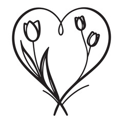 Hand-drawn heart shape with blooming tulips vector illustration design for greeting card templates
