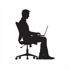Silhouette of a Man Sitting and Typing on Laptop – Vector Illustration