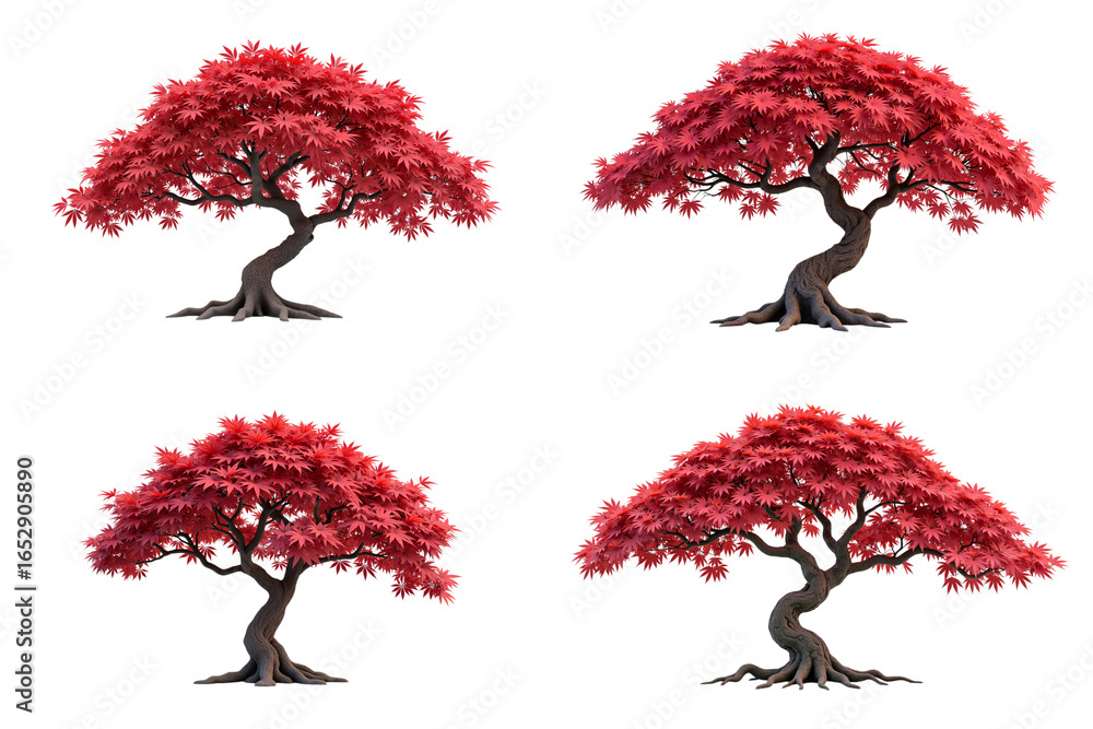 Poster vibrant red maple trees with intricate branches and lush foliage create stunning visual display. the