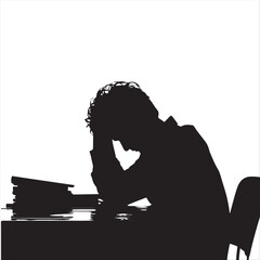 Silhouette of a Tired Man Facing Work Burnout – Vector Illustration