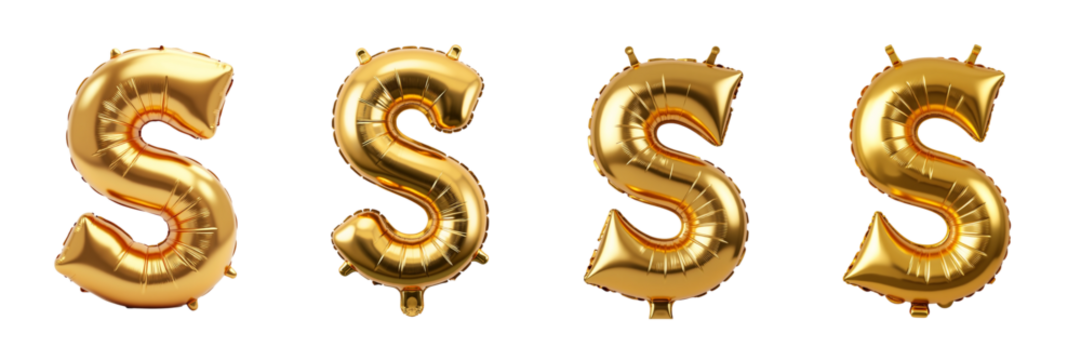 Golden balloon letters spelling S create festive atmosphere, perfect for celebrations and events. These shiny decorations add touch of glamour