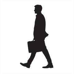 Silhouette of a Man Walking and Holding Briefcase, Side View vector illustration