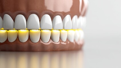 Close-up 3D model of human jaw with illuminated teeth