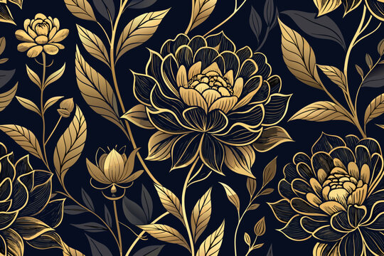 Elegant golden floral pattern design on a dark background evoking luxury and sophistication, perfect for premium branding and decorative applications