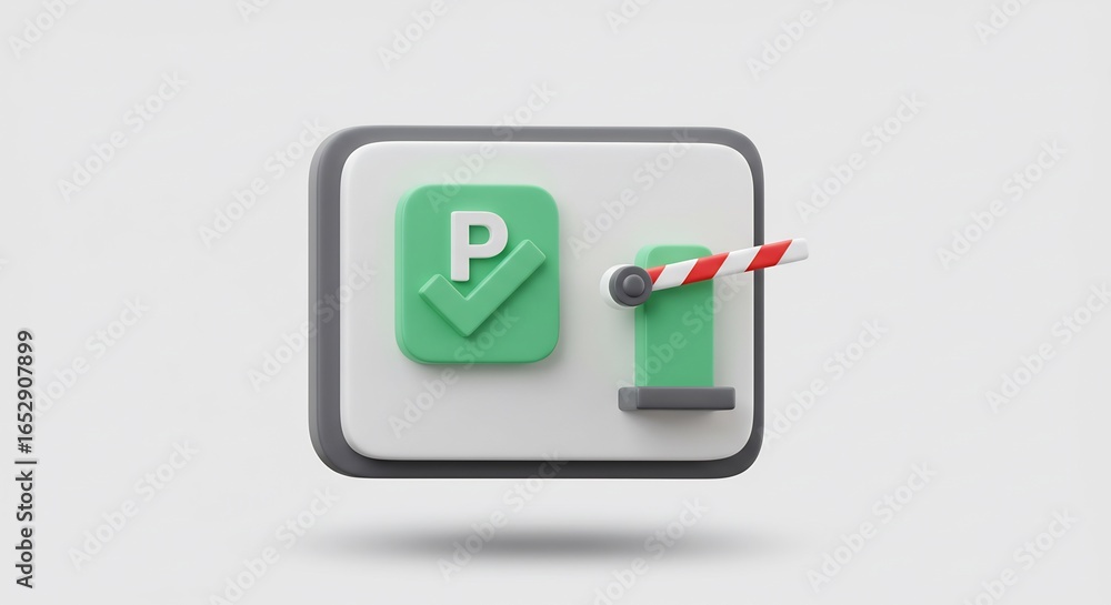 Poster parking confirmation icon with checkmark and barrier gate in modern digital style
