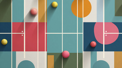 Abstract Geometric Tennis Court Design: Colorful Pattern