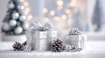 White Christmas Composition with Gifts and Candy Canes