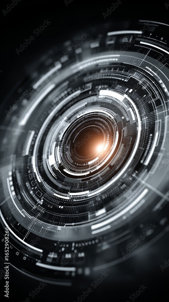 Poster abstract digital artwork featuring a luminous perfectly circular orb of radiant light glowing intens