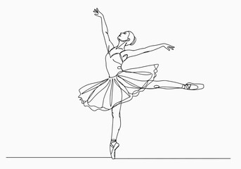 Elegant ballerina in a graceful pose drawn with a single continuous line