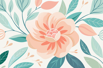 Delicate peach blossom and teal leaves create a serene botanical design perfect for spring themes, wellness brands, and elegant invitations.