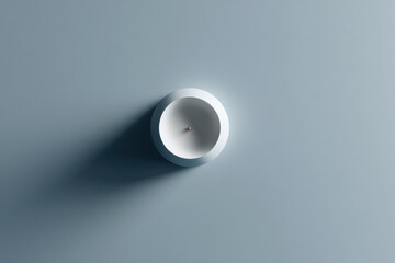 photorealistic depiction of ultraminimalist design featuring single white coffee cup on clean soft gray background