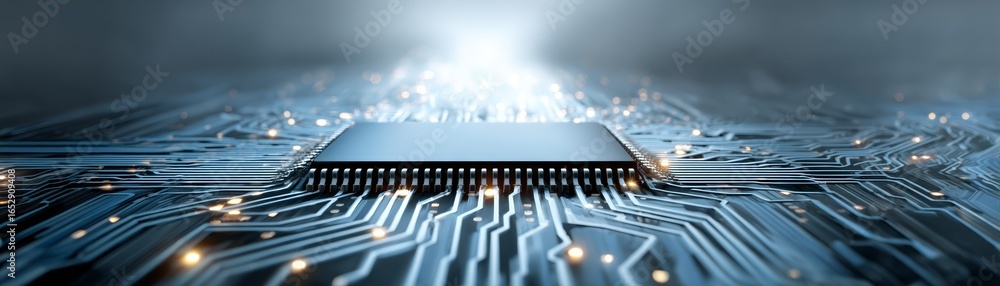 Poster detailed macro photograph of a central processing unit an essential integrated circuit securely moun