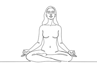 Minimalist line art of a woman meditating in lotus pose