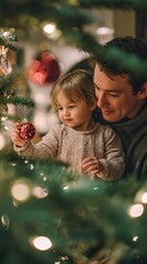 Family Holiday Moment with Child Hanging Ornament