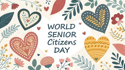 World senior citizens day celebration with decorative hearts and floral elements