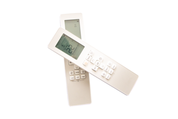 White air conditioner remote control Adjust temperature to 22 degrees isolated on cut out PNG or transparent background. Allows users to conveniently adjust temperature fan speed and operating.