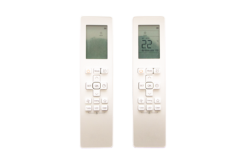 White air conditioner remote control Adjust temperature to 22 degrees celsius isolated on cut out PNG or transparent background. Allows users to conveniently adjust temperature fan speed and operating