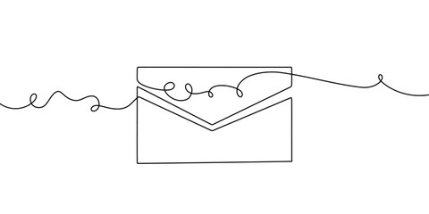 Mail line continuous art one icon email letter vector paper message. Line art continuous sketch newsletter outline contact plane illustration business single doodle arrow journey travel send fly post.