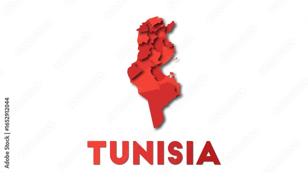 Poster tunisia map showing regions. animated country map with title. 4k resolution animation.
