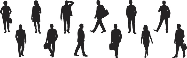 Business people silhouettes walking, standing, posing, isolated on white background, professional team concept for corporate, office, career use