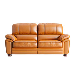 Fototapeta premium Elegant Brown Leather Sofa with Plush Cushions for Cozy Living Room or Lounge Space in Modern Home Setting