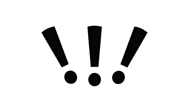A simple, high-impact of three black exclamation points arranged Animation  in a slightly radiating pattern against a plain white backdrop.