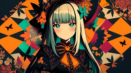 ハロウィンのコスプレをしたアニメ調の美少女