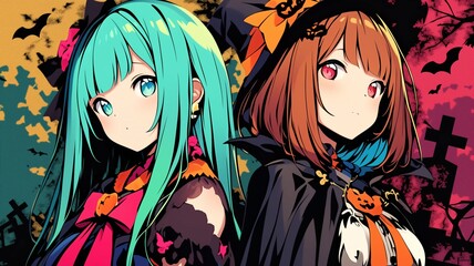 ハロウィンのコスプレをしたアニメ調の美少女
