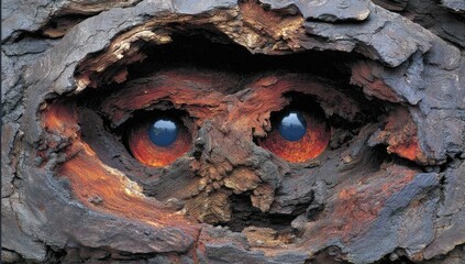 Hollowed tree trunk, eyes peering out