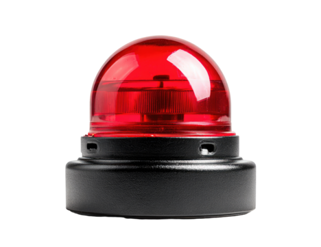 Red warning light, round dome, black base