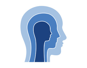 Human mind 3 personality parts. Three color parts in head silhouette with three layered profile. conscious, subconscious, and unconscious mind concept