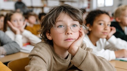 Obraz premium Diverse students engaged in learning at school classroom interactive environment focused viewpoint