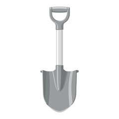 A digitally created shovel illustration featuring a gray metallic blade and a white handle for outdoor or garden activities